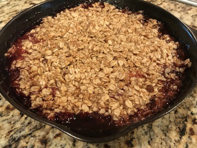 Ready to serve Griswold cast iron skillet number 6 strawberry rhubarb crumble. 