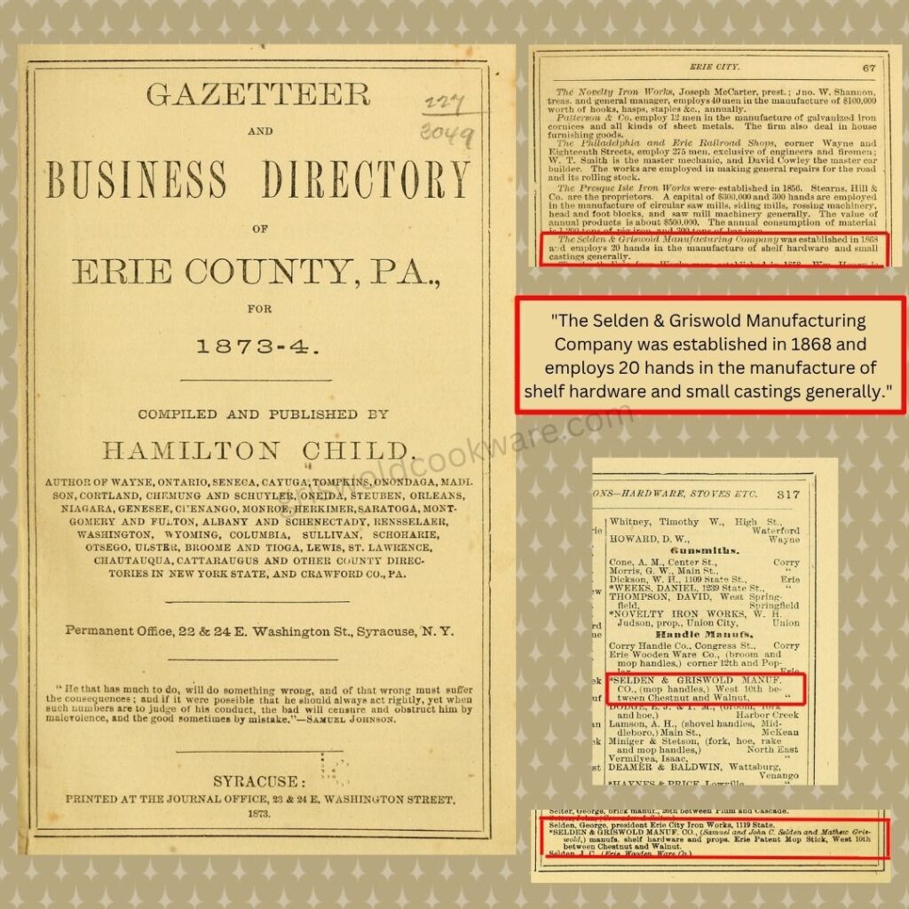 Copy of information from 1973-74 gazetteer and business directory of Erie County, Pennsylvania regarding Selden & Griswold.