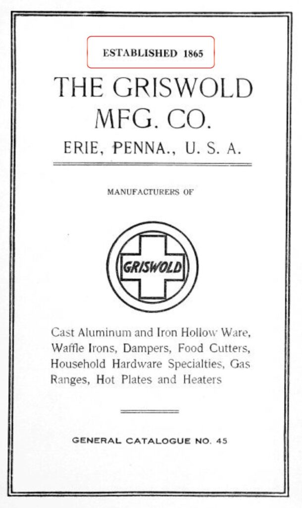Cover page from Griswold Mfg. Co. catalog number 45, showing "established 1865."