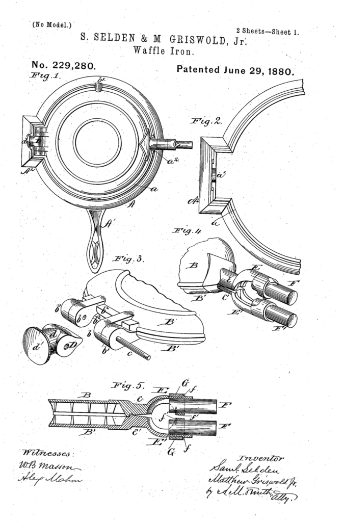 Samuel Selden & Matthew Griswold 1880 waffle iron patent.