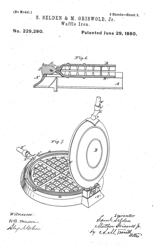 Samuel Selden & Matthew Griswold 1880 waffle iron patent p. 2.