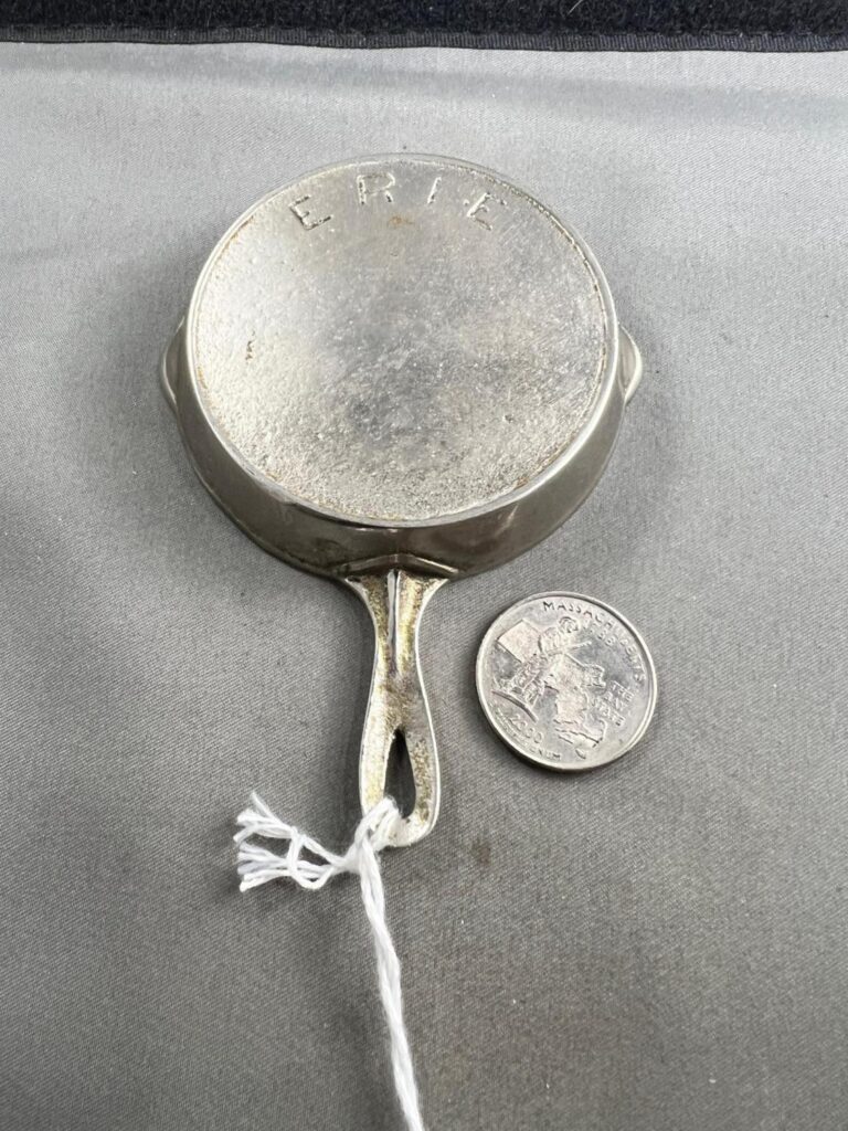 erie griswold griswald cast iron antique vintage toy small silver nickel chrome ERIE skillet pan doll house kitchen cookware price value how much money auction
