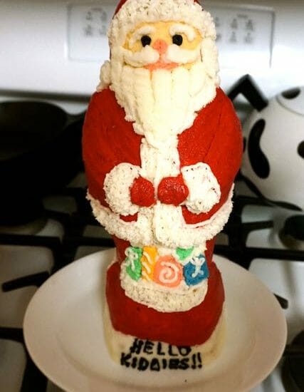 Frosted Griswold Santa cake made from a vintage cast iron cake mold by Brenda Bernstein. 