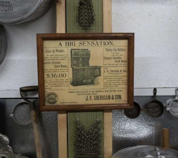 framed ad advertisement in the o'neil cast iron museum stove vintage antique