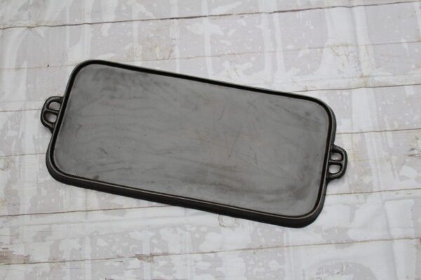Vintage Unmarked Lodge no. 9 Cast Iron Long Griddle collection of john clough rectangle reinforced