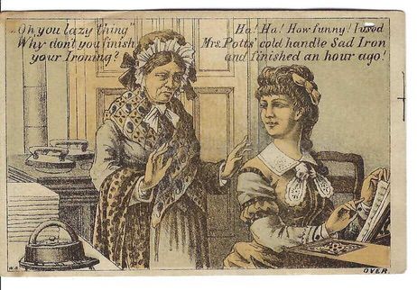 Antique vintage Victorian trading card for Mrs Potts sad iron. 