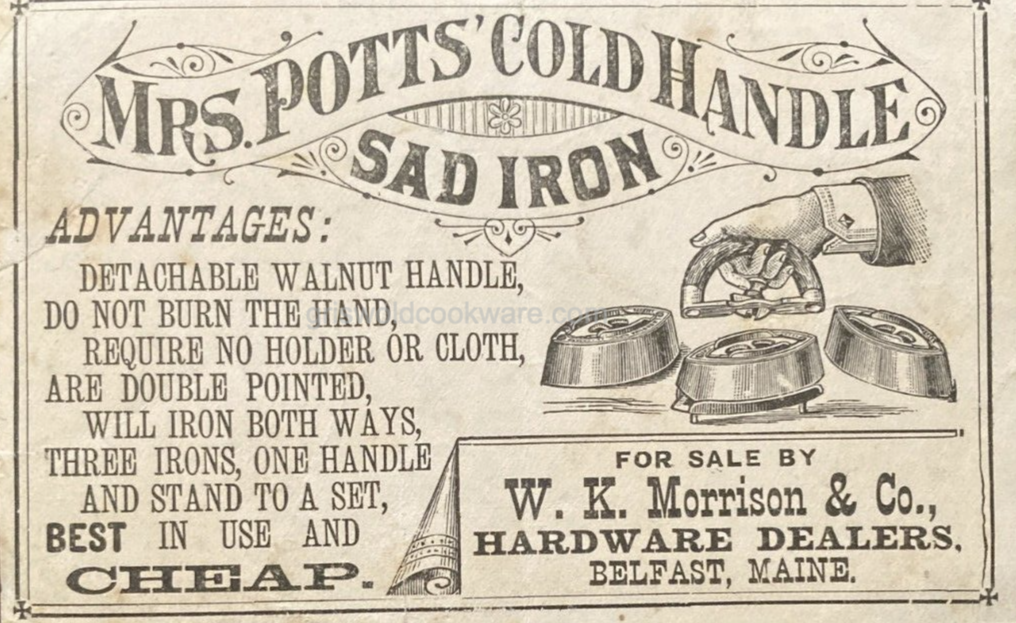 Antique vintage Victorian trading card for Mrs Potts sad iron. 