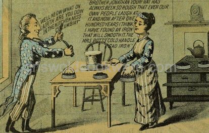 Antique vintage Victorian trading card for Mrs Potts sad iron. 