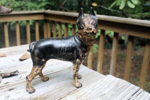 Antique vintage cast iron Lodge Boston Terrier door stop from the collection of Grady Britt.