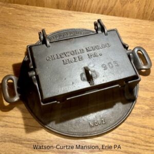 Griswold antique cast iron waffle iron no. 2 makes 3 cakes at the Watson Curtze mansion museum in Erie, PA. 