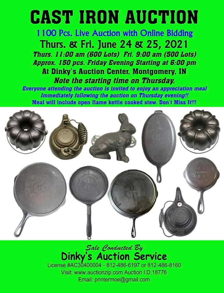 Auction catalog cover for 2021 large auction of collectible vintage and antique cast iron cookware. 