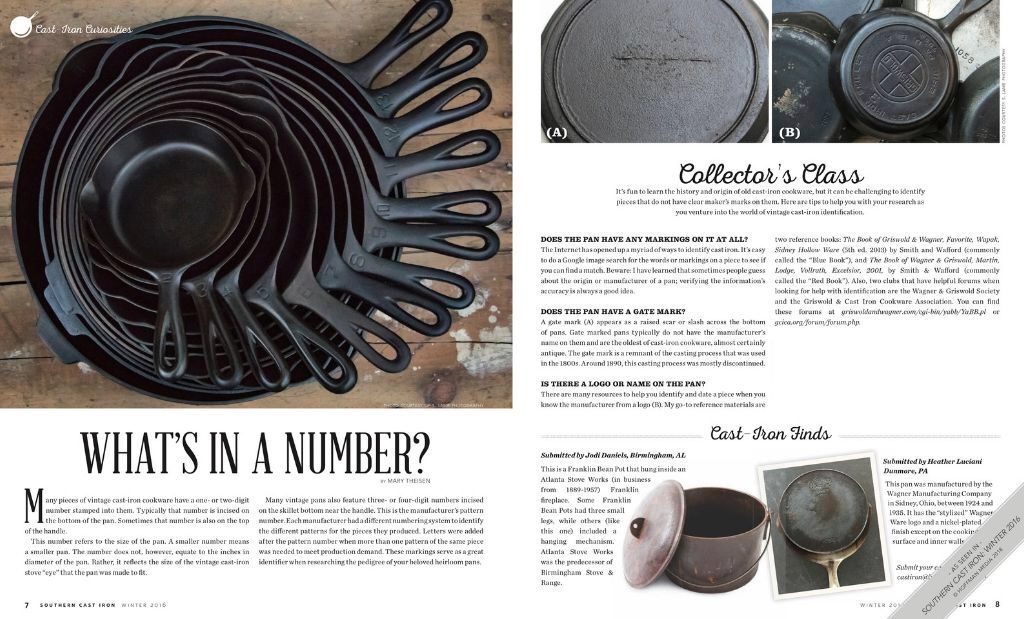 Article from Southern Cast Iron magazine written by Mary about identifying vintage and antique cast iron cookware. 