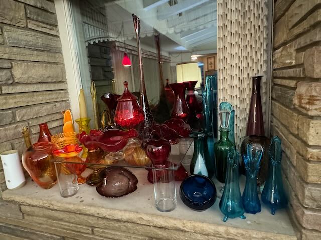 Display of art glass. 