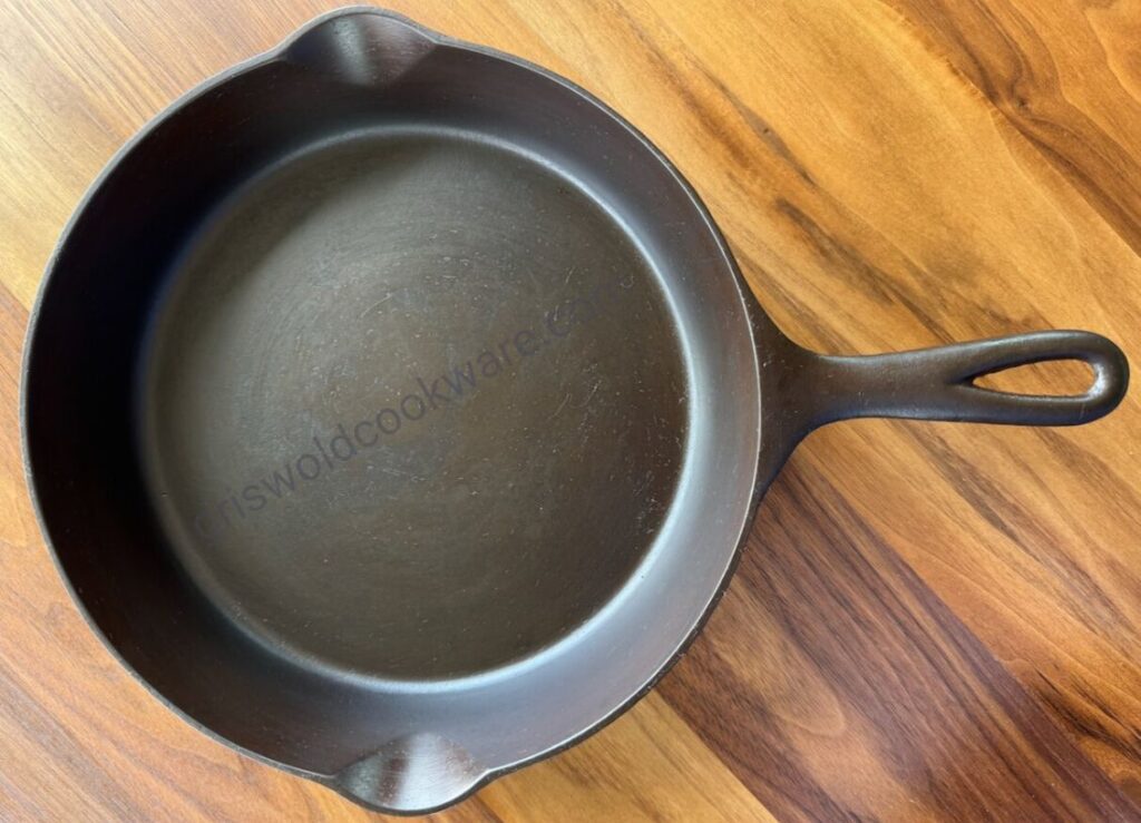Griswold-made "ERIE" cast iron skillet number 8 top view. 