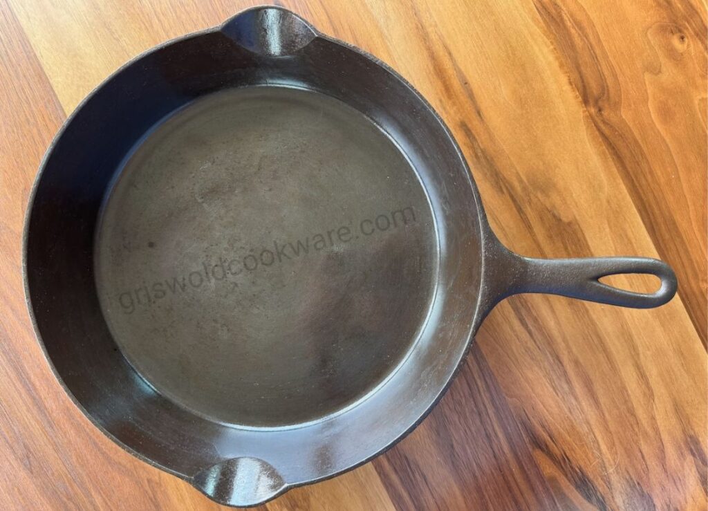 Griswold-made ERIE cast iron skillet number 9 top view. 