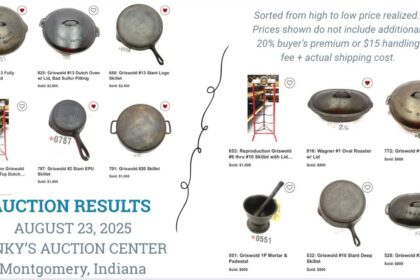 Top auction prices at vintage cast iron collector's auction on August 23, 2025.