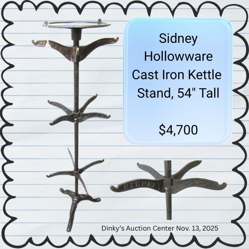 Sidney Hollow Ware Cast Iron Kettle Stand sale price of $4700