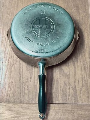 Chrome plated wood handle griswold skillet from the collection of Gary Taylor