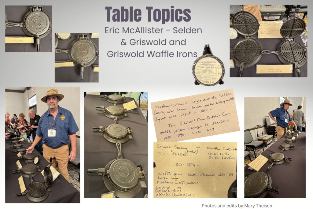 Eric McAllister showing Selden & Griswold, and Griswold cast iron waffle irons at the cast iron convention. 
