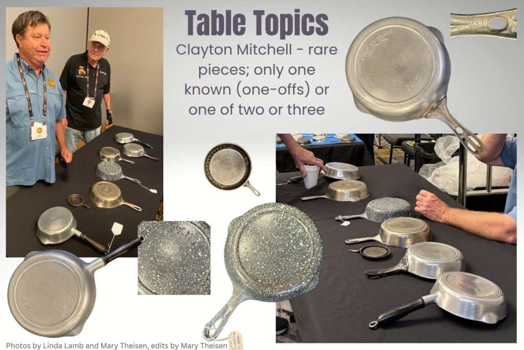 Clayton Mitchell showing extremely rare antique cast iron and cast aluminum cookware pieces at the cast iron convention. 
