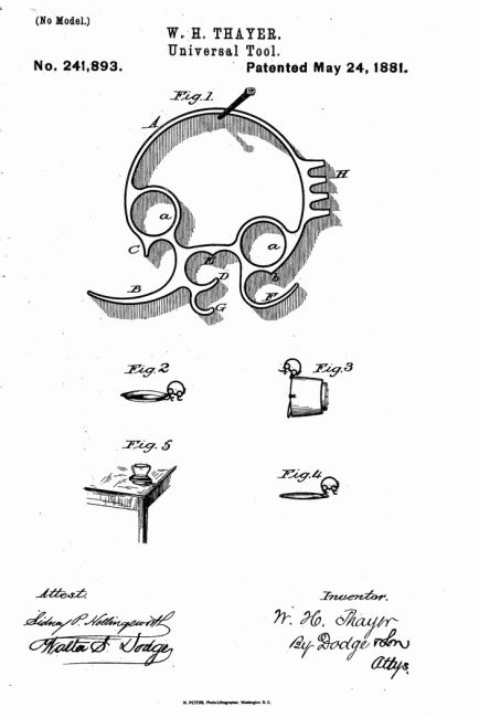 7 Way Tool Universal Cast Iron Brass Thayer 1881 Patent